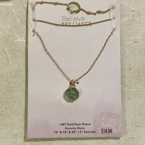 Believe Brilliance Gold Necklace with Green Pendant